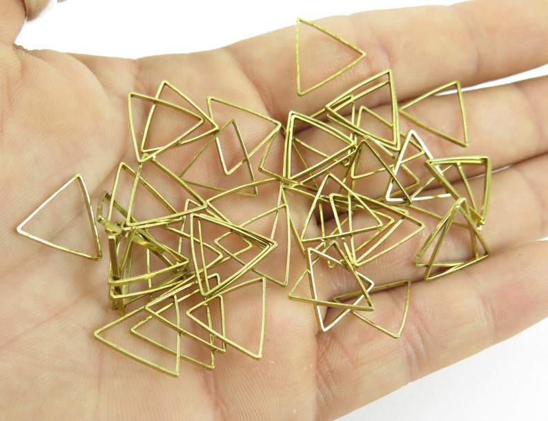 Tiny Raw Brass Triangle Shape Wire Charms 30x K228-A image 1