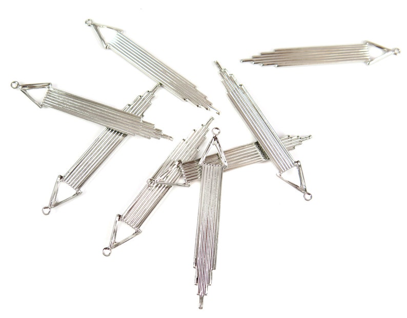 Rhodium Plated Art Deco Chime Drop Charms 4X M688-B