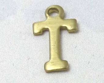 Raw Brass Letter T Charms (10X) (A519)