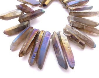 Titanium Coated Rough Quartz Beads ~ Holographic Gray / Blue  (6x) (NS820)