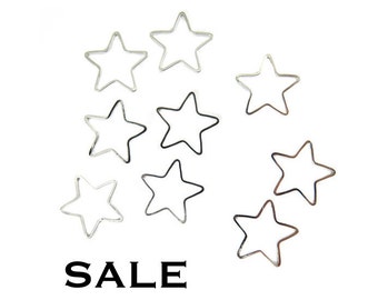 Rhodium Plated Star Shape Wire Charms - (12x) (K203-B) SALE - 25% off