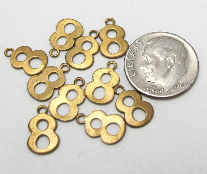 Raw Brass Number 8 Charms 10X A535 image 3