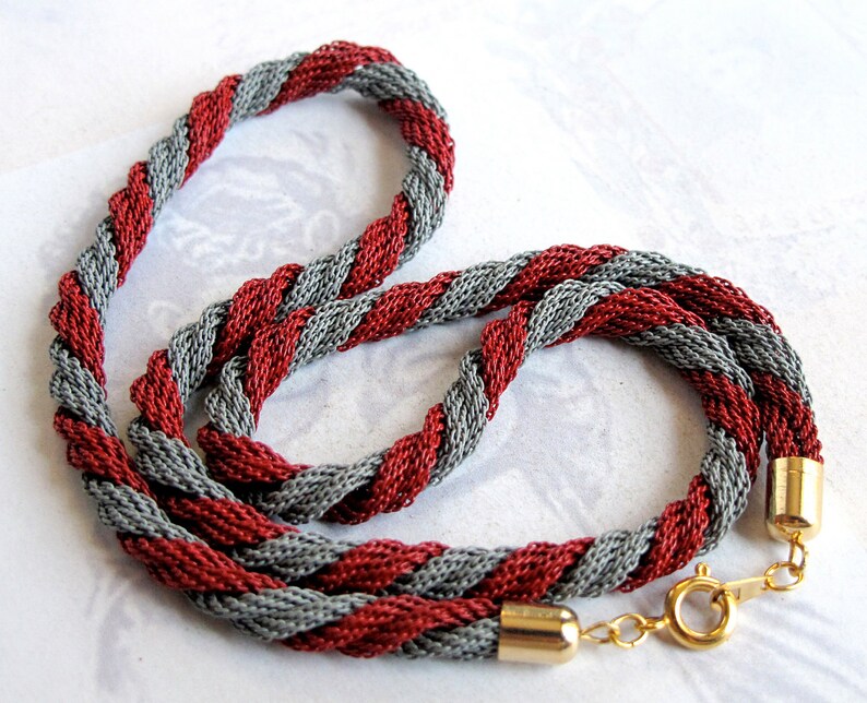 Vintage Red & Gray Enamel Twisted Mesh Snake Chain Necklace Etsy