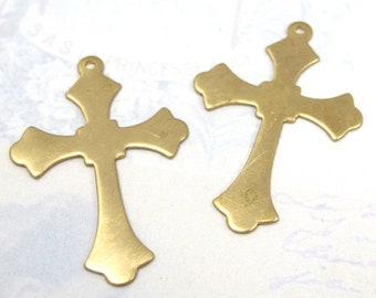Gothic Brass Cross Engraving Pendants (4X) (M669)