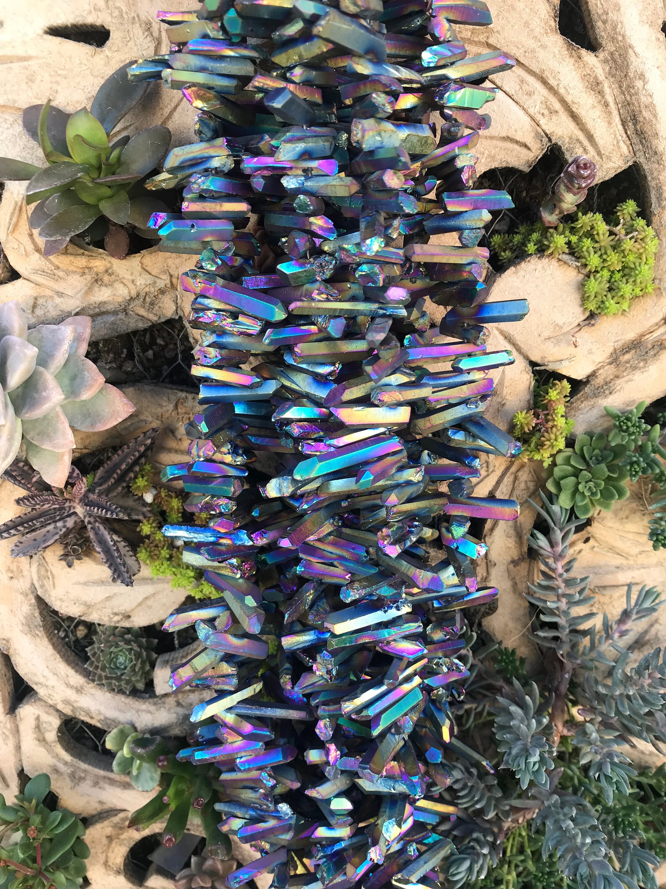 BEADIA Multicolor Titanium Coated Crystal Quartz Spike Point Stick Beads  Rough 0.8-1.2 for Jewelry Making 15 Inch/Strand