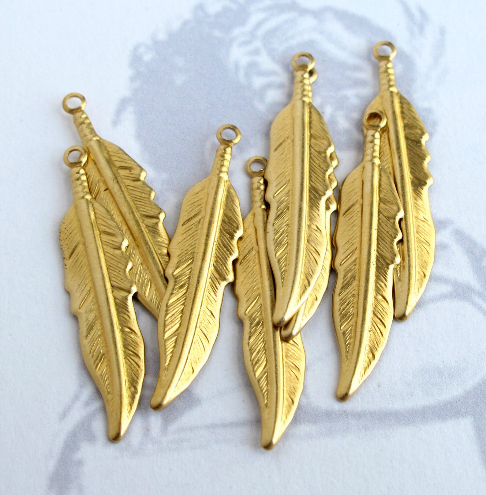 Brass Feather Charms Medium 8X M738A Etsy