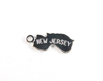 Engraved Tiny SILVER Plated on Raw Brass New Jersey State Charms (2X) (A429-B)