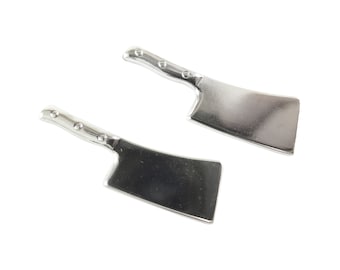 Rhodium Plated Meat Cleaver Engraving Charms (2X) (M766-B)
