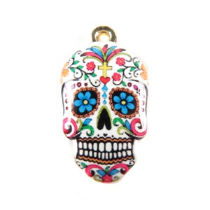 Imitation Gold Plated Colorful White Enamel Sugar Skull Charms (2x) (K309-C)