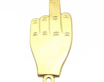 Large Brass Middle Finger Engraving Pendants (2X) (M709-A)