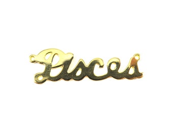 Gold Plated Astrological Name Plate Pendants - Pisces - (2X) (A611-C)