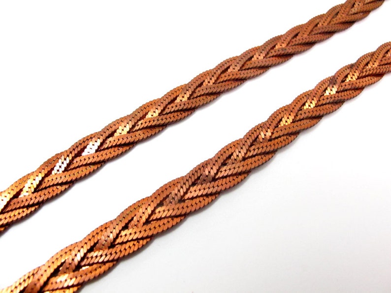 HUGE Vintage Shiny Red Brass Trifari Foxtail Braid Necklace Finding 1x 29 inches C616 image 3