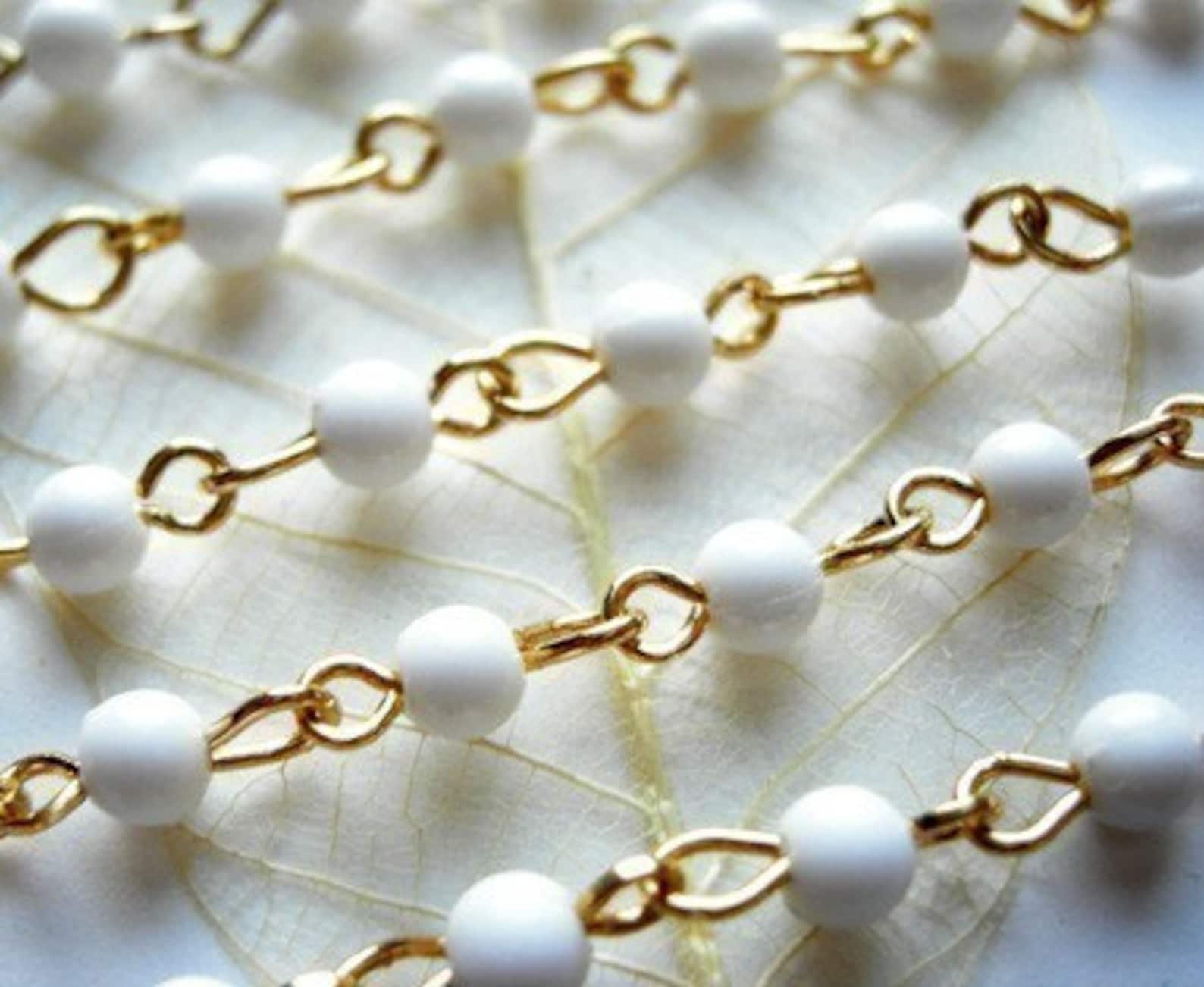 Vintage White Plastic Beaded Chain 3 Feet C596 Etsy