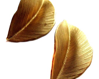 Raw Brass Single Leaf Pendants - Large (4X) (M713-A)