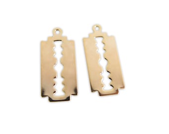 Vintage Style Rose Gold Plated Razor Blade Engraving Charms - Dull Edge (4X) (M704-D)