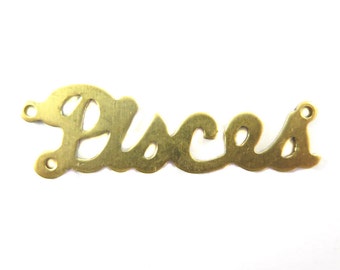 Brass Astrological Name Plate Pendants - Pisces (2X) (A611-A)