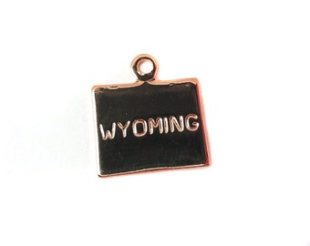 Engraved Tiny ROSE Gold Plated on Raw Brass Wyoming State Charms (2X) (A449-D)