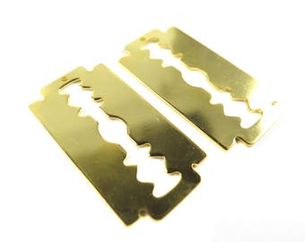 Gold Plated Vintage Style Razor Blade Engraving Pendants - Dull Edge (2X) (M751-C)