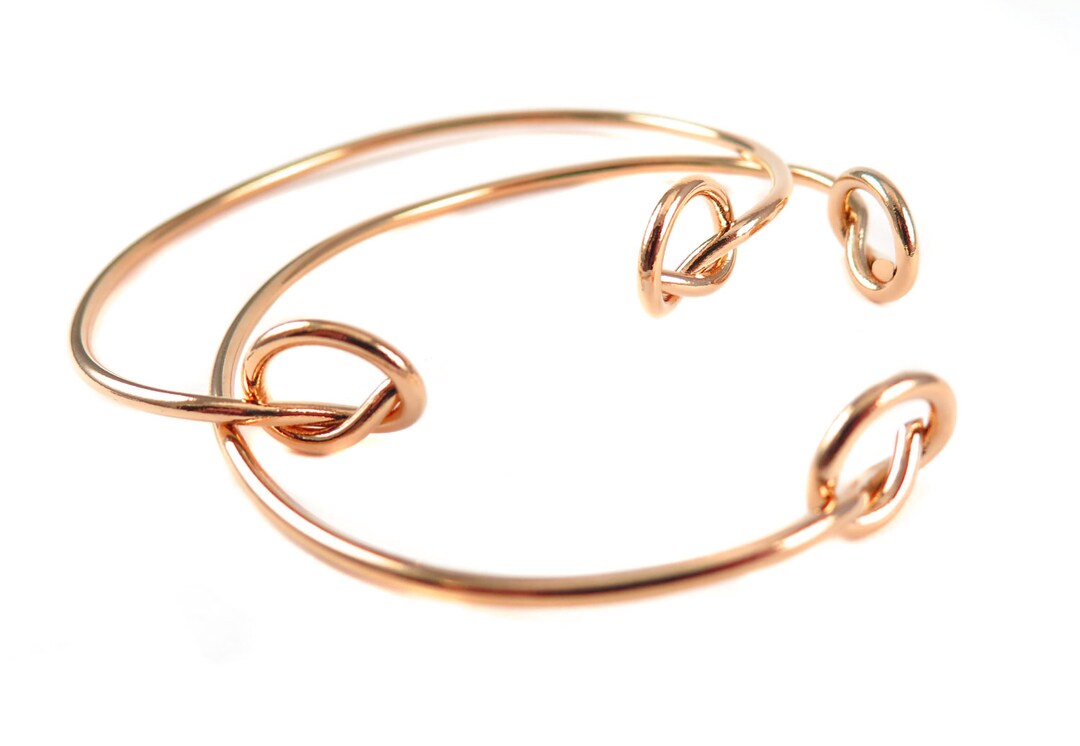 Rose Gold Plated Wire Double Knot Adjustable Bangle Bracelet 1x K404D