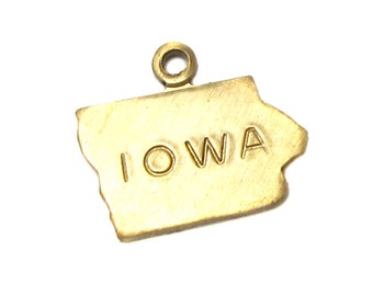 Engraved - Tiny Raw Brass Iowa State Charms (6X) (A414-A)