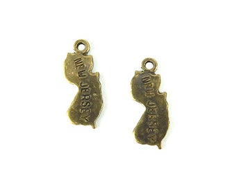 Engraved Tiny Antiqued Brass New Jersey State Charms (2X) (A429-E)