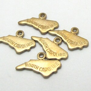 Engraved Tiny Raw Brass North Carolina State Charms 6X A432-A image 2