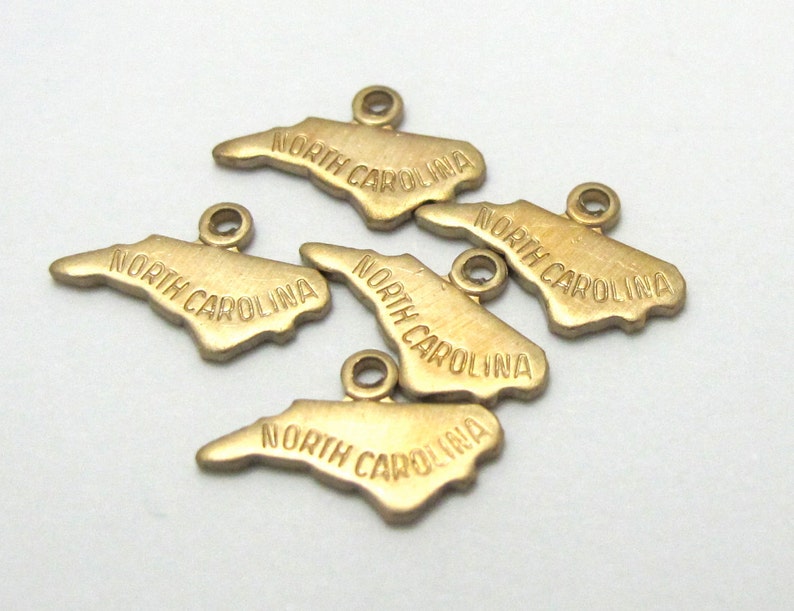 Engraved Tiny Raw Brass North Carolina State Charms 6X A432-A image 2