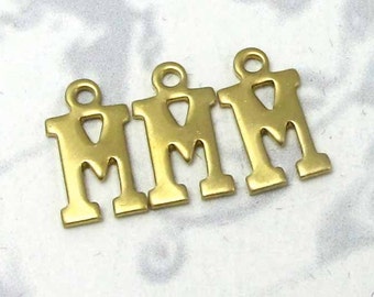 Raw Brass Letter M Charms (10X) (A512)