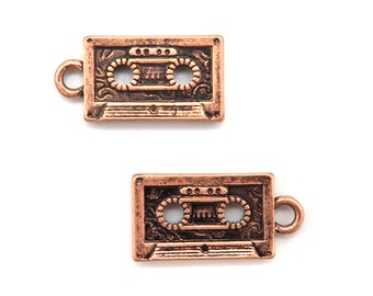 Antiqued Copper Cassette Tape Pendants (K675-H)(2x)