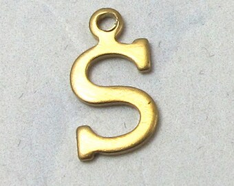 Raw Brass Letter S Charms (10X) (A518)