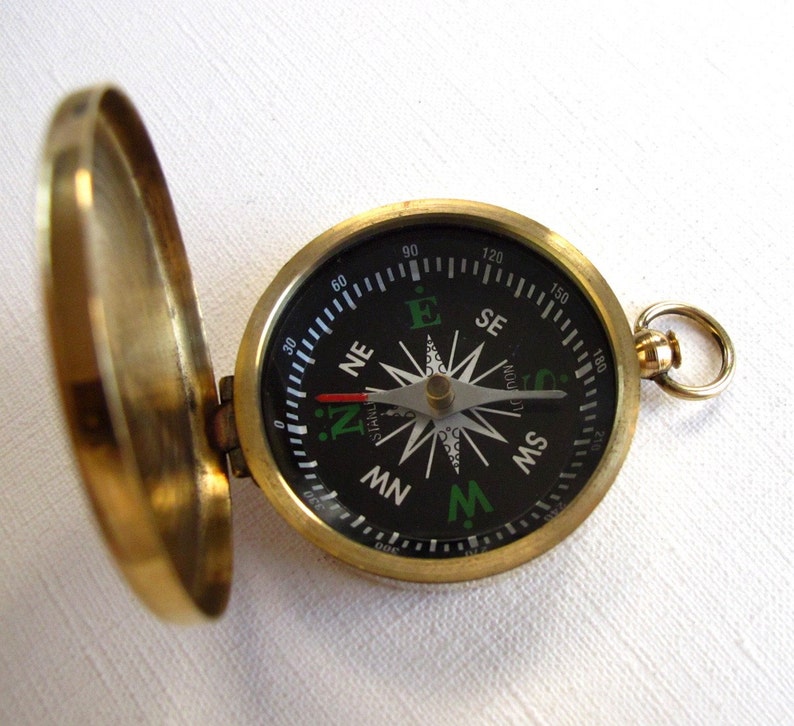 Huge Raw Brass Working Compass Pendant 1X J602 image 1