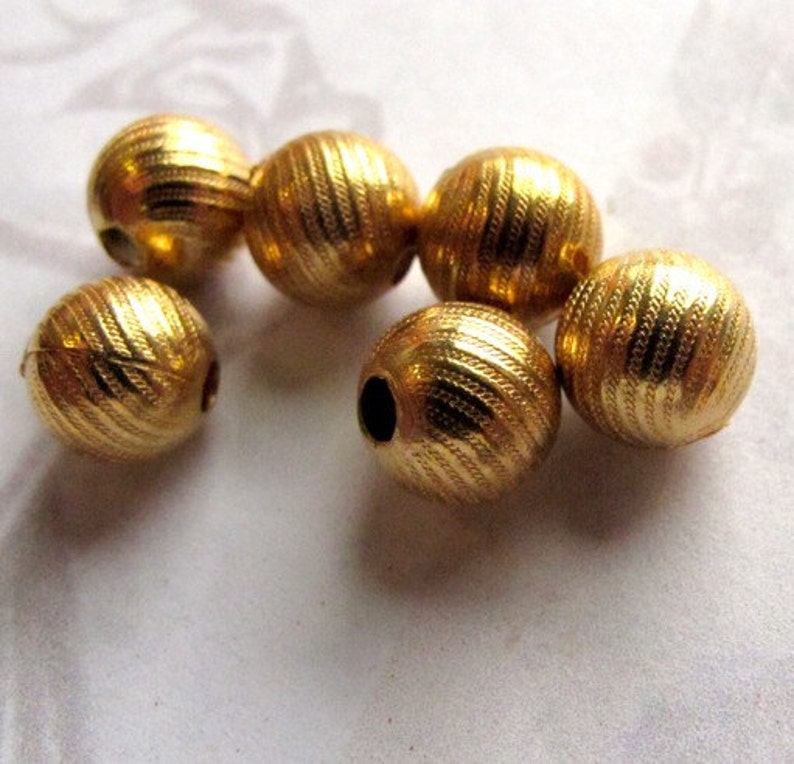 Vintage Gold Plated Textured Beads 10X B502 image 4