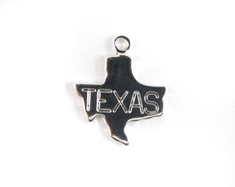 Engraved Tiny SILVER Plated on Raw Brass Texas State Charms (2X) (A442-B)