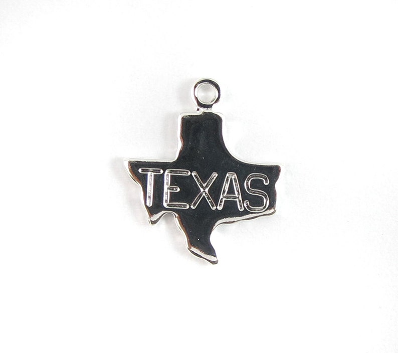 Engraved Tiny SILVER Plated on Raw Brass Texas State Charms 2X A442-B image 1