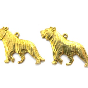 Raw Brass Tiger Charms (2X) (M531)
