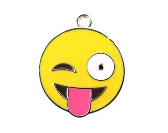 Rhodium Plated Smiley Wink and Tongue Face Charms (2x) (K304-B)