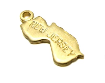 ENGRAVED - Tiny Raw Brass New Jersey State Charms (6X) (A429-A)