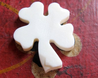 Vintage Hand Carved Bone - Four Leaf Clover Charms / Beads (4X) (NS559)