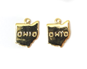 Engraved Tiny Gold Plated on Raw Brass Ohio State Charms (2X) (A434-C)