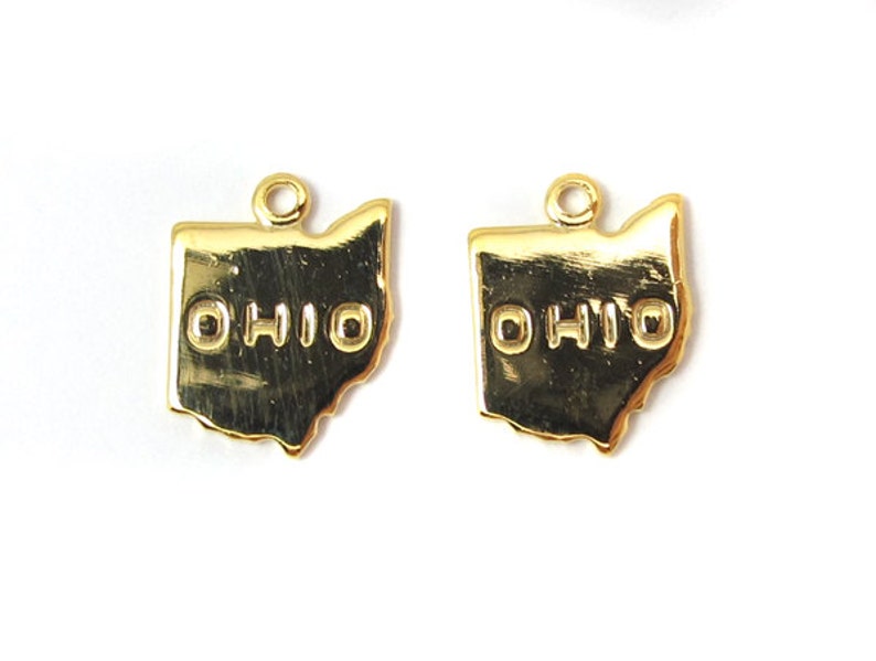 Engraved Tiny Gold Plated on Raw Brass Ohio State Charms 2X A434-C image 1