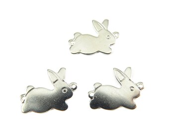 Rhodium Plated Larger Bunny Engraving Charms (6x) (M502-B)