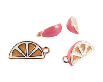 Gold Plated Enamel Grapefruit Wedge Charm (1x) (K337-C)