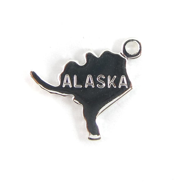 Engraved Tiny SILVER Plated on Raw Brass Alaska State Charms (2X) (A401-B)