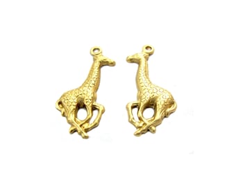 Small Brass Giraffe Charms - mirrored (8X) (M536-A)