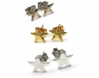 Vintage Assortment of Star Stud Earrings - Gold Plated and Silver Plated (6 Pairs) (J576)