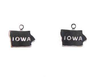 Engraved Tiny Silver Plated on Raw Brass Iowa State Charms (2X) (A414-B)