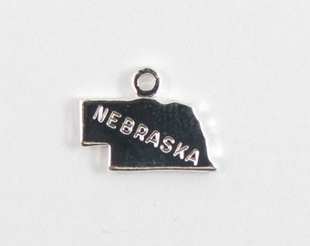 Engraved Tiny SILVER Plated on Raw Brass Nebraska State Charms (2X) (A426-B)