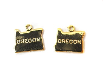 Engraved Tiny GOLD Plated on Raw Brass Oregon State Charms (2X) (A436-C)