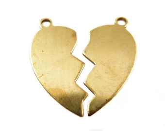 Brass Engraving Broken Heart Charms - mirrored (6X) (M614-A)