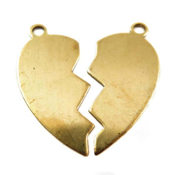 Brass Engraving Broken Heart Charms - mirrored (6X) (M614-A)